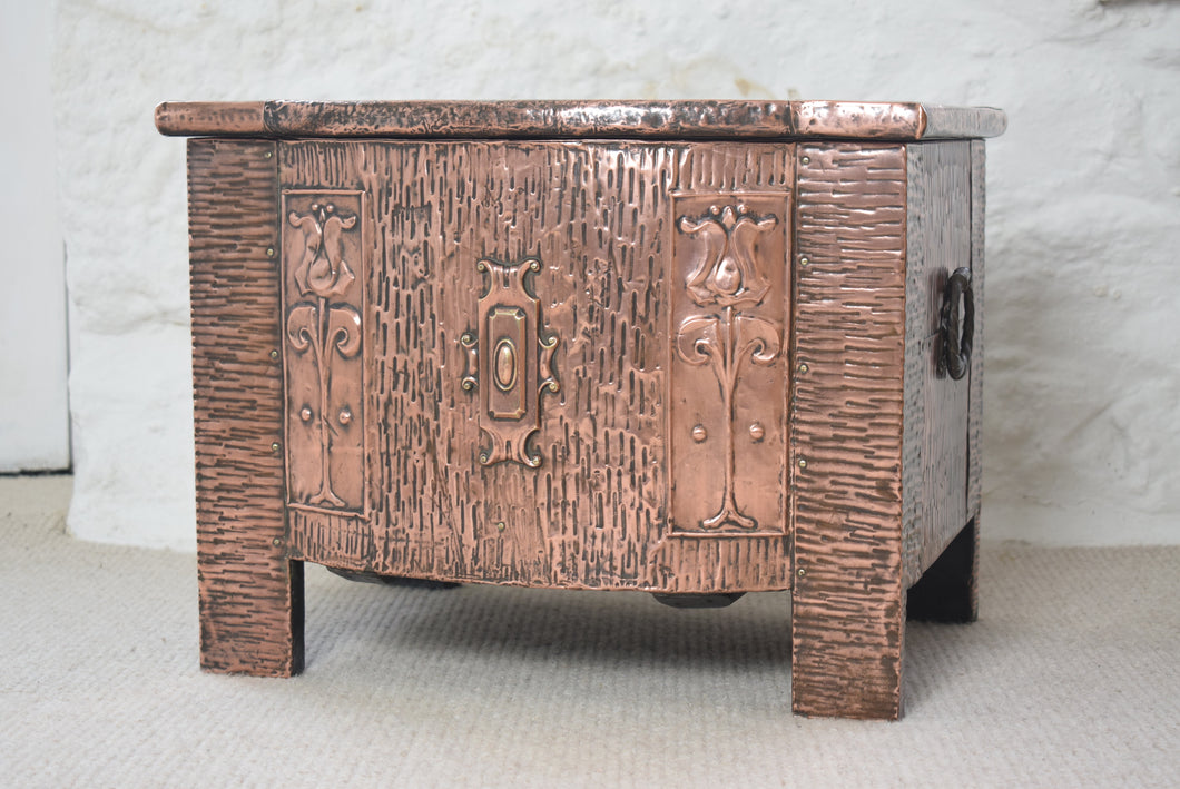 Art Nouveau Copper Clad Coal Box