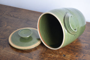 green pottery bread bin
