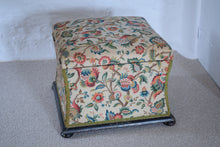 Load image into Gallery viewer, Victorian Floral Upholstered Ottoman with Ebonised Frame