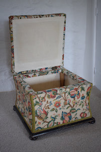 Victorian Floral Upholstered Ottoman with Ebonised Frame