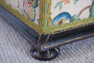 Victorian Floral Upholstered Ottoman with Ebonised Frame