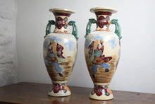 Load image into Gallery viewer, Large Japanese Earthenware Vases Decorated with Samurai