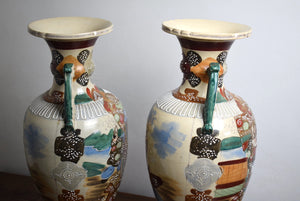 Large Japanese Earthenware Vases Decorated with Samurai