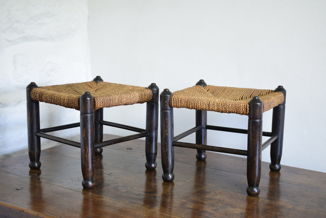 Matching Pair of Oak and Seagrass Stools