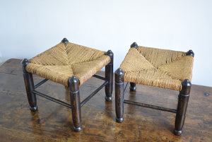 Matching Pair of Oak and Seagrass Stools