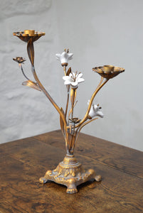 metal candleholder with flowers
