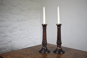 pair oak candlesticks