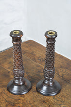 Load image into Gallery viewer, pair oak candlesticks