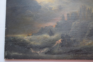 Antique Oil on Panel Shipwreck Scene