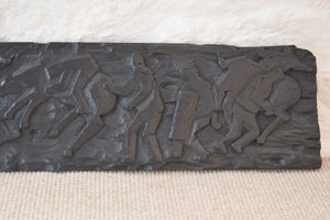 Antique Carved Oak Wood Panel Battle Scene