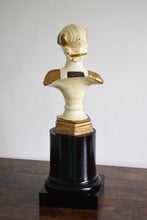 Load image into Gallery viewer, Vintage Painted Metal Bust on Wooden Plinth