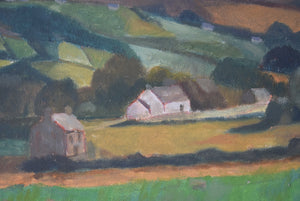 painting of hills and cottages