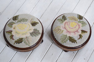 Pair of Victorian Walnut Parquetry Inlaid Footstools