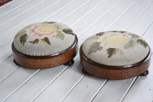 Pair of Victorian Walnut Parquetry Inlaid Footstools