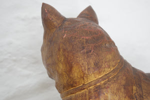 Antique Hand Painted Large Carved Wooden Cat