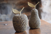 Load image into Gallery viewer, Vintage Brass Studded Apple &amp; Pair Faux Fruit Display