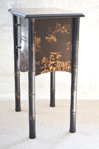 Vintage Japanese Black Faux Bamboo Nightstand