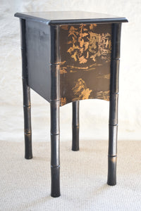 Vintage Japanese Black Faux Bamboo Nightstand