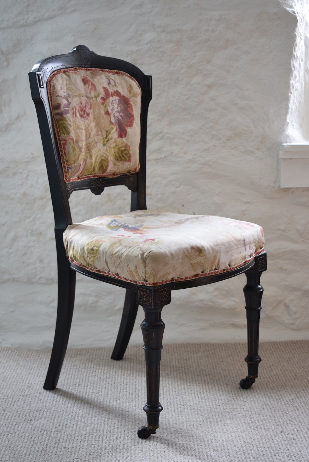 Antique 19th Century Ebonised Bedroom Chair