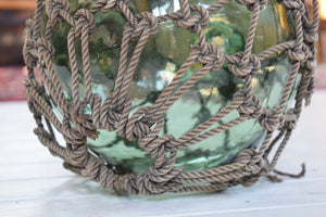 Large Antique Glass Fishing Float Buoy With Netting