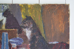 Cat Overlooking a Laid Table Oil on Canvas