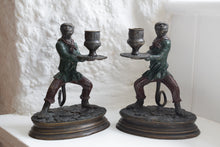 Load image into Gallery viewer, Painted Bronze Monkey Candleholders
