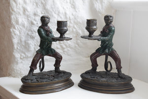 Painted Bronze Monkey Candleholders