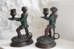 Painted Bronze Monkey Candleholders