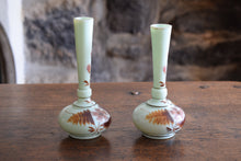 Load image into Gallery viewer, Pair of Antique Victorian Opaline Uranium Glass Vases
