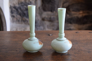 Pair of Antique Victorian Opaline Uranium Glass Vases