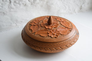Vintage Hand Carved Wooden Lidded Bowl