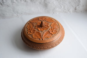 Vintage Hand Carved Wooden Lidded Bowl