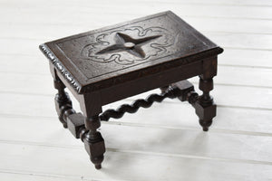 Small Antique English Carved Oak Footstool