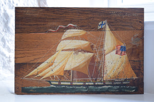 Antique Oil on Board American Tall Ship 1841