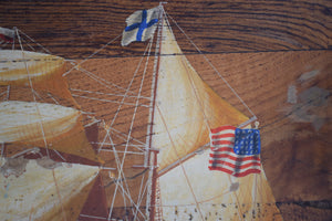Antique Oil on Board American Tall Ship 1841