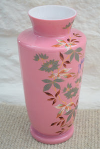 Tall Pink Antique Opaline Milk Glass Vase 