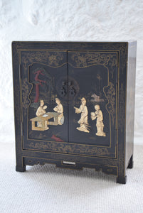 Chinese Black Lacquer Cabinet with Soapstone Decoration