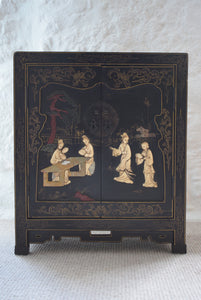 Chinese Black Lacquer Cabinet with Soapstone Decoration