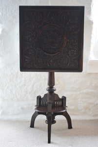 19th Century Carved Oak Tilt Top Side Table with Stylised Dragons