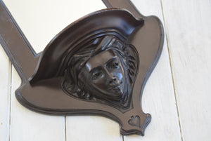 Antique Art Nouveau Mahogany Mirror With Carved Face