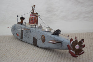 Vintage Scratch Built Handmade Naive Wooden Submarine Model