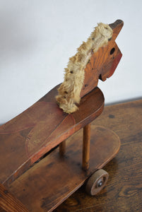 Antique Children's Wooden Horse on Wheels