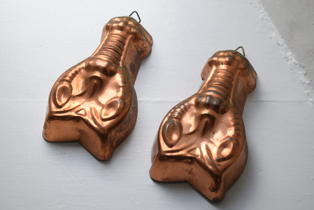 Vintage Pair Solid Copper Lobster Jelly Moulds