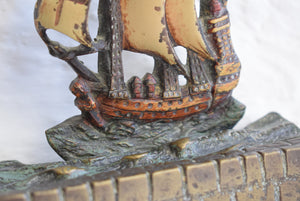 Painted Bronze Sailing Ship Doorstops 