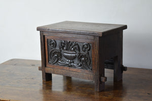Antique Oak Peg Jointed Side Table with Relief Carved Panels