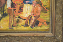 Load image into Gallery viewer, Naive Oil on Canvas Rural Scene with Gypsy Wagon