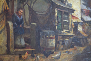 feeding chickens oil painting