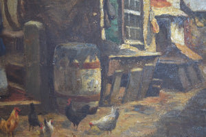feeding chickens oil painting