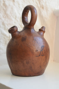 Antique Leather Covered Stoneware Flagon with Monogram