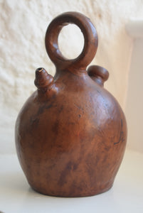 Antique Leather Covered Stoneware Flagon with Monogram